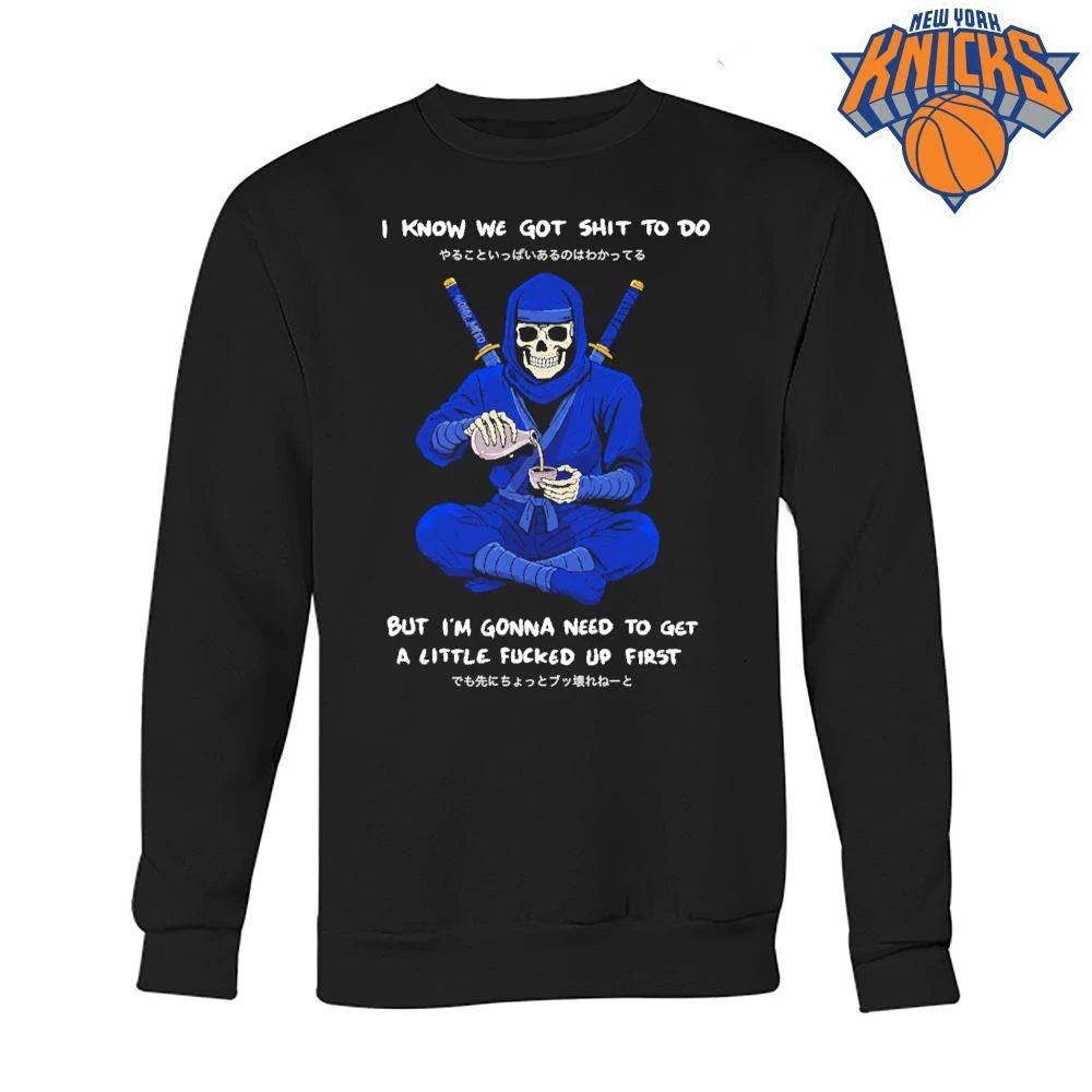 Funny Skull Ninja Drinking Sake Japanese Text Streetwear Graphic Skeleton shirt