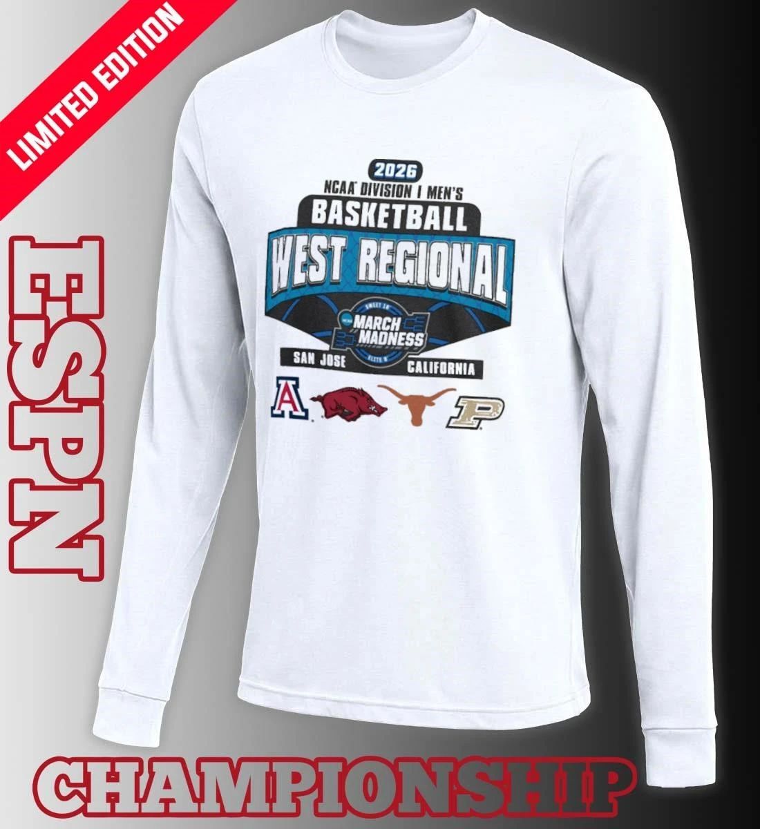 4 Team 2026 NCAA DI Men’s Basketball West Regional San Jose, California T-Shirt