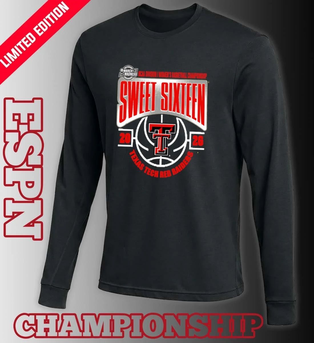 Texas Tech Red Raiders Sweet 16 NCAA DI Women’s Basketball Tournament March Madness 2026 T-Shirt