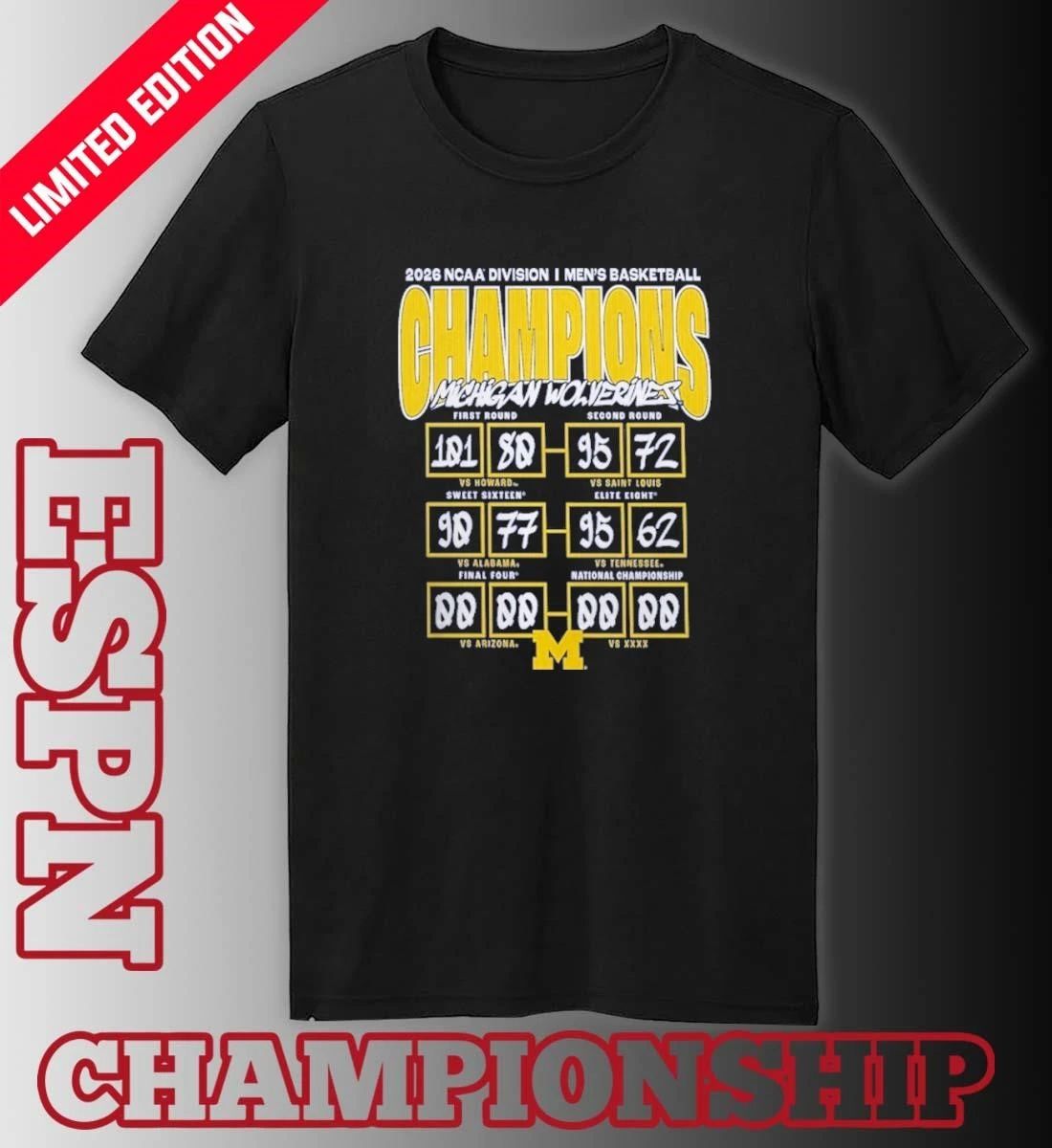 Michigan Wolverines 2026 NCAA Men’s Basketball National Champions Schedule Score T-Shirt