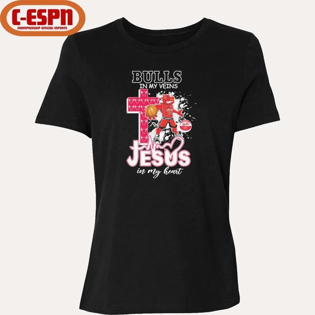 Chicago Bulls Mascot In My Veins Jesus In My Heart Shirt