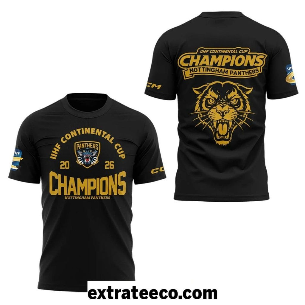 Original Nottingham Panthers 2026 IIHF Continental Cup Champions Logo T-shirt