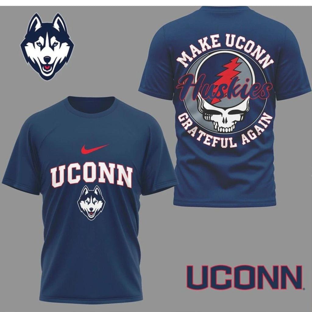 UConn Huskies Grateful Dead Style Logo Performance Logo Two Sided T-Shirt