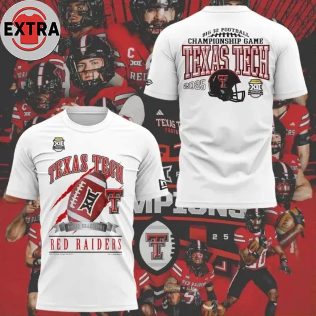 Texas Tech Red Raiders Big 12 Football Champions Locker 2025 Logo Two Sided Shirt