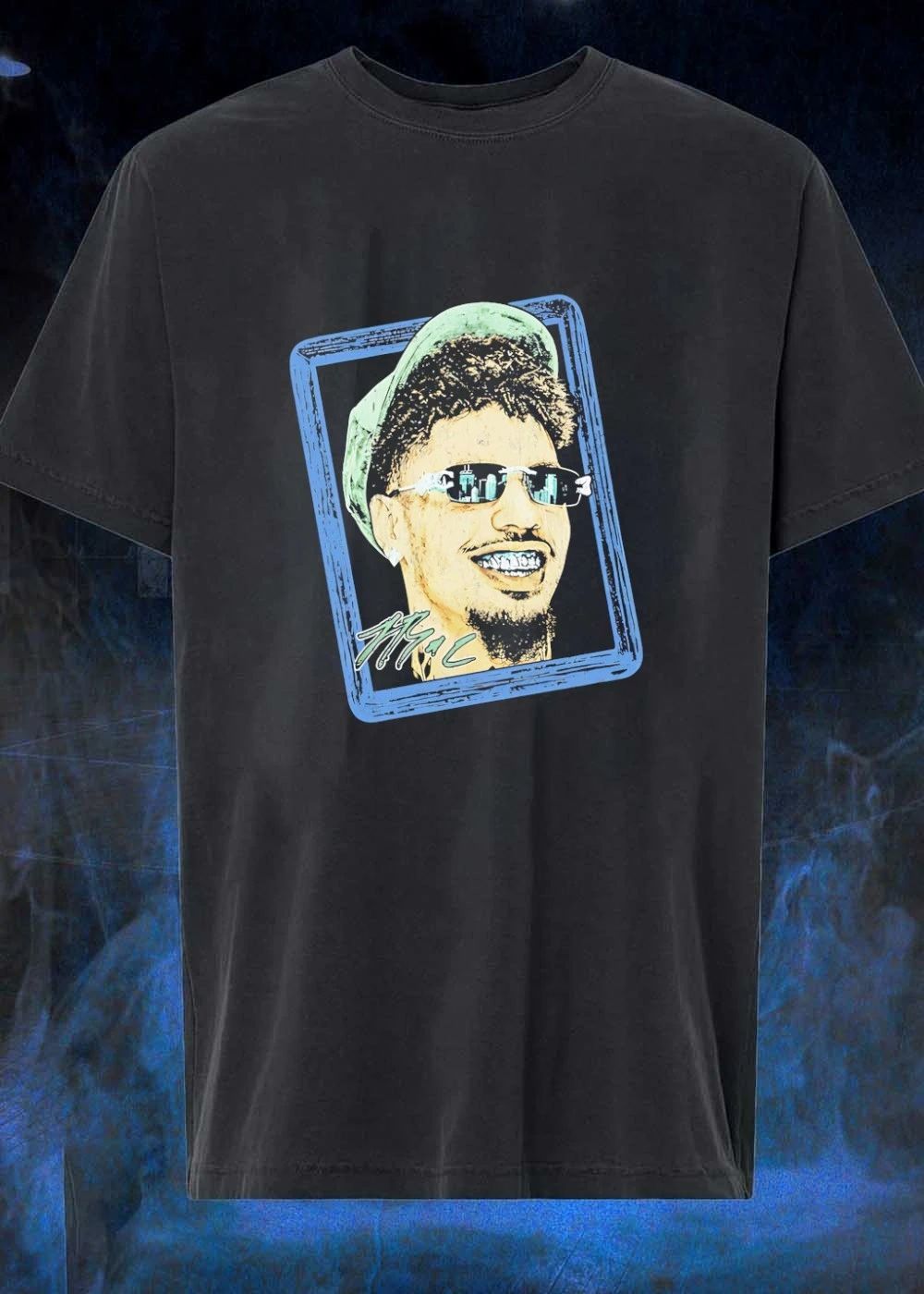 Man with sunglasses and grillz portrait shirt