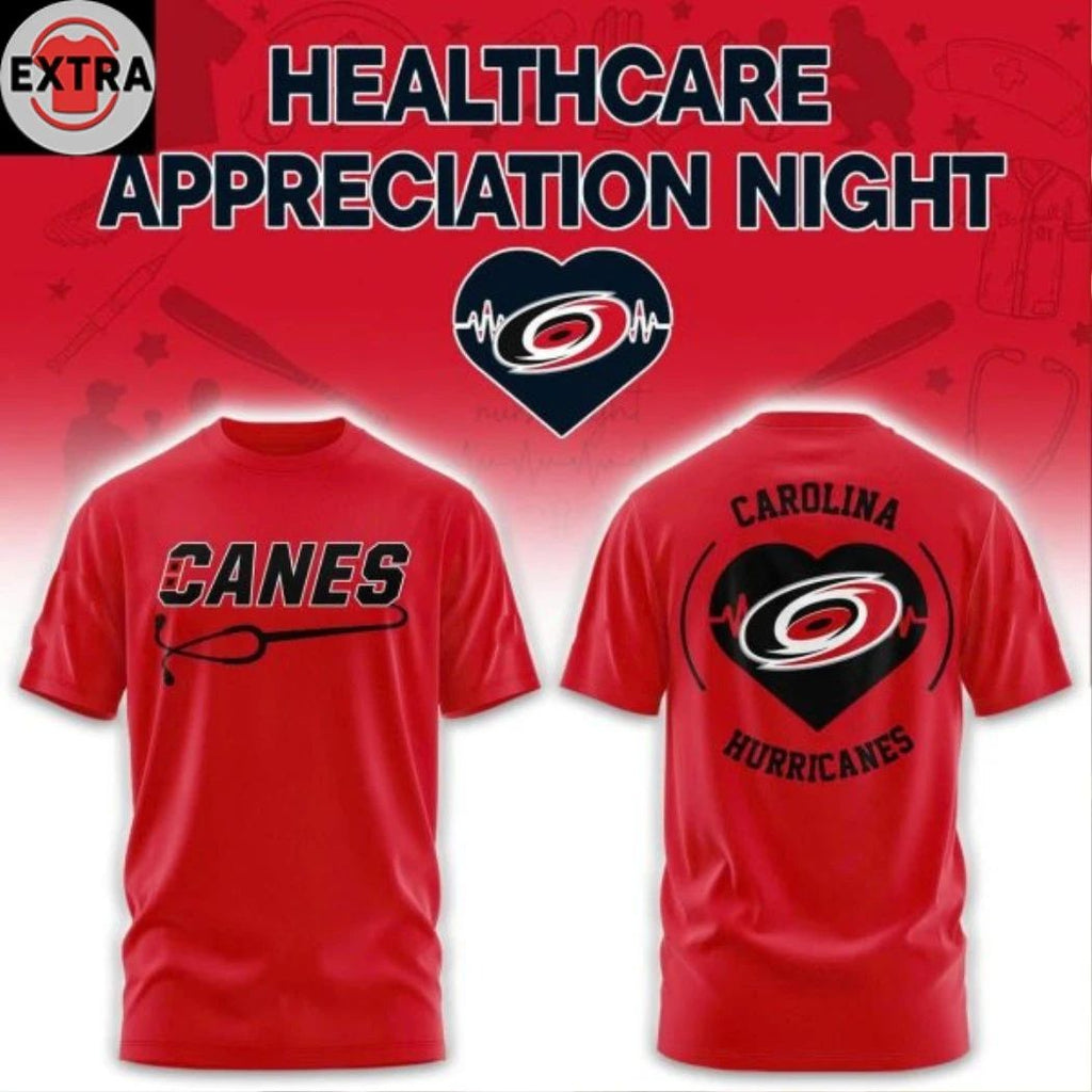 Original Carolina Hurricanes Healthcare Appreciation 2026 Night Red Logo Two Sided Shirt