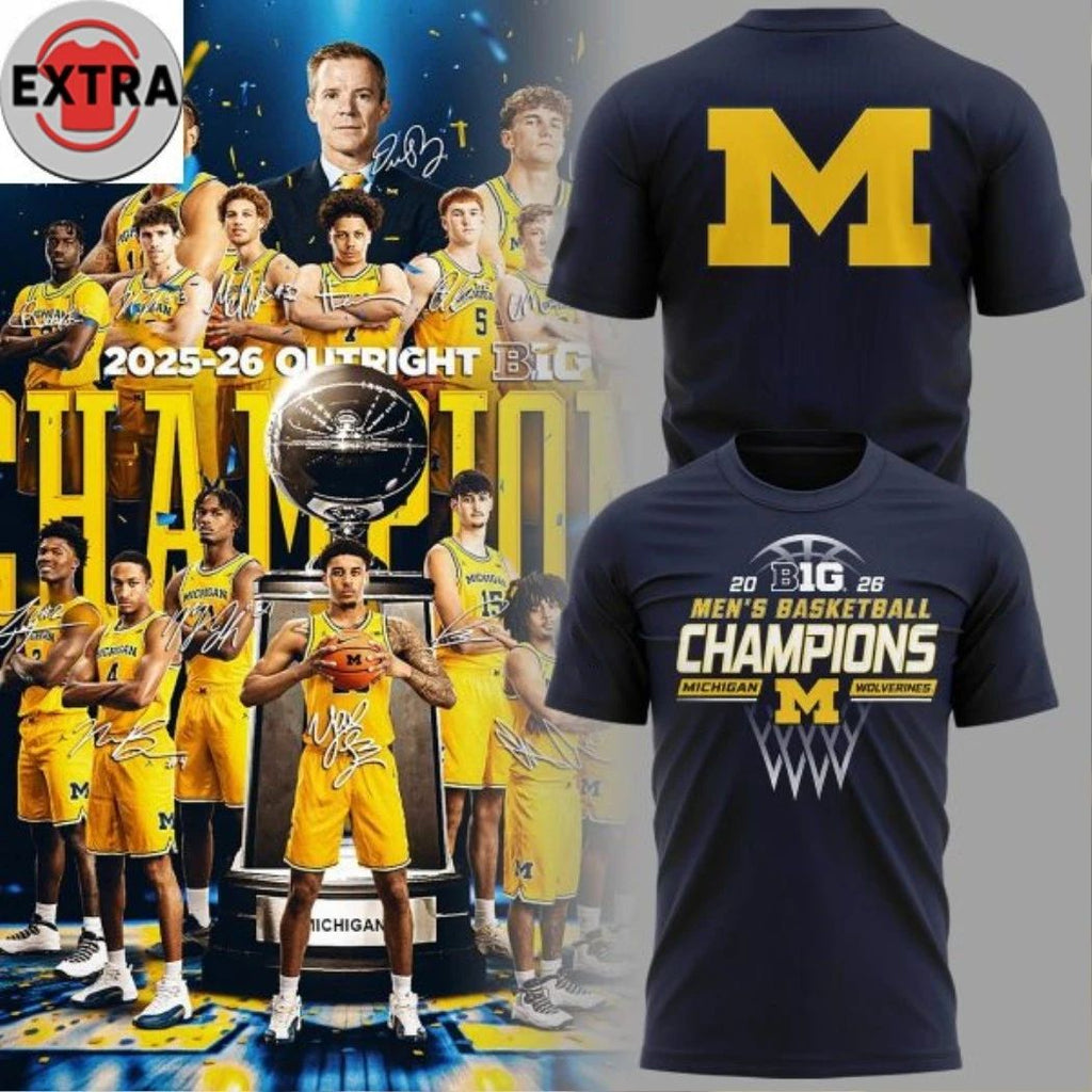 Michigan Wolverines Men’s Basketball Big10 Champions 2026 Logo Two Sided T-Shirt