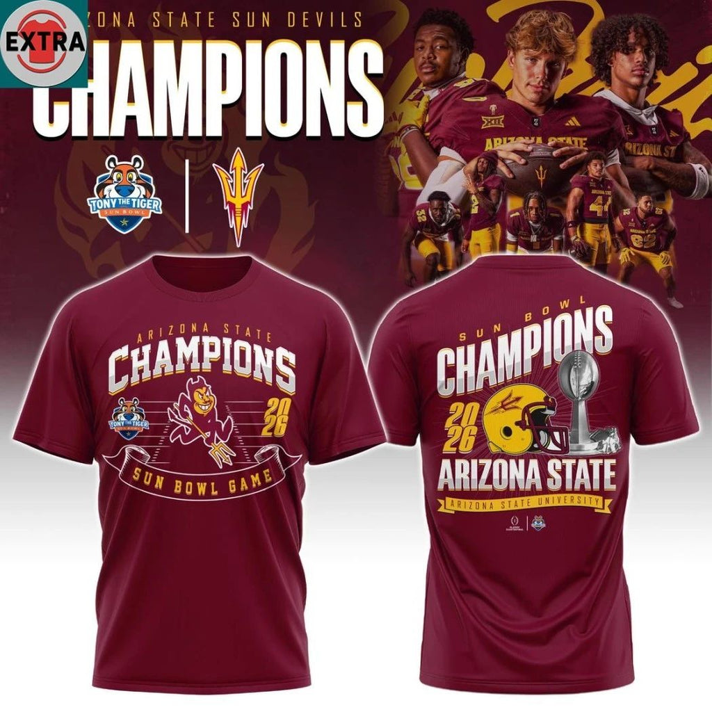 Original Arizona State Sun Devils Sun Bowl Champions 2025 NCAA Helmet And Logo Hoodie T-Shirt