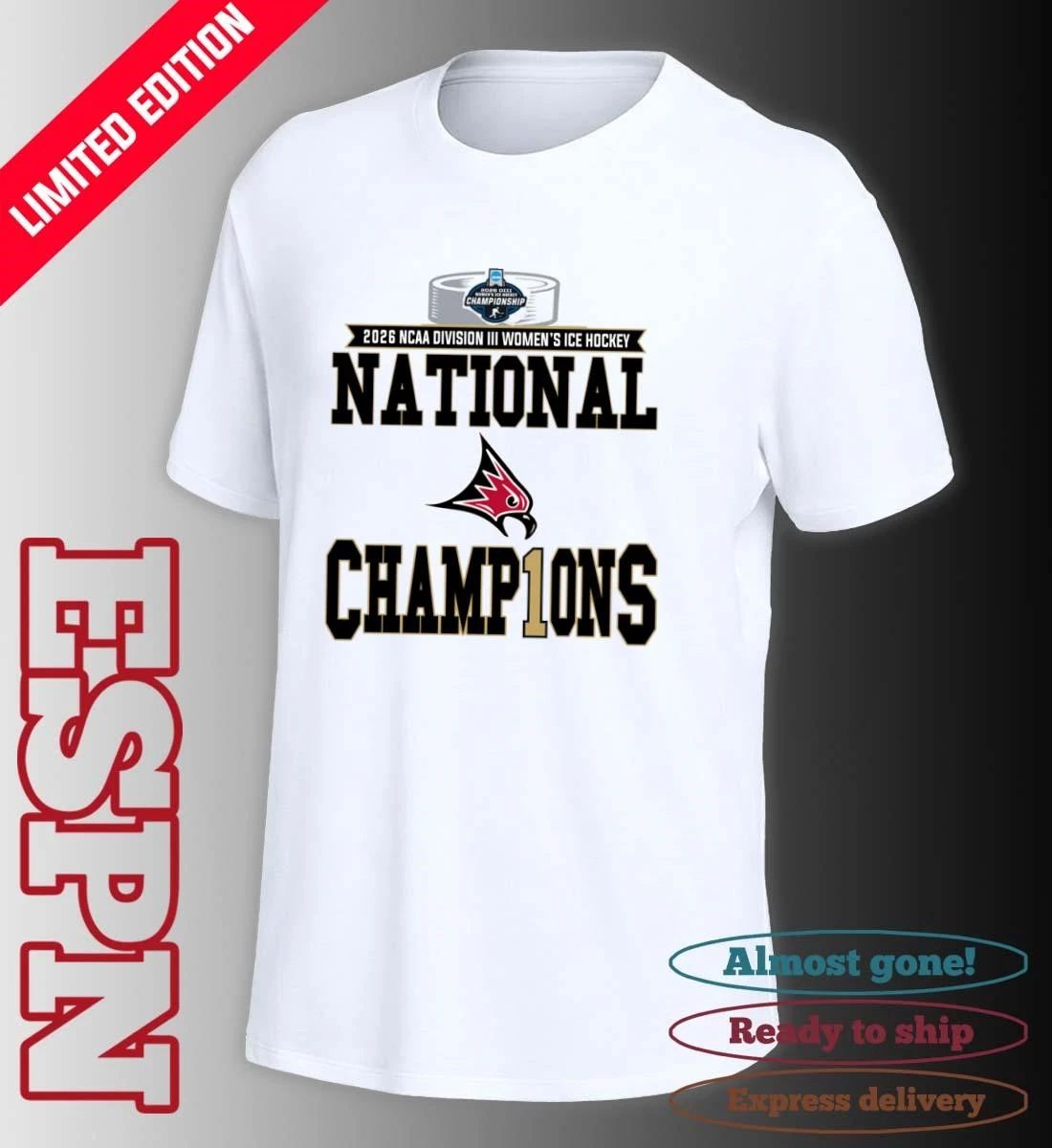 UW-River Falls Falcons 2026 NCAA DIII Women’s Ice Hockey National Champions Locker Room T-Shirt