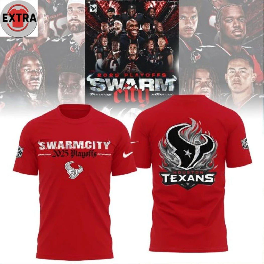 Houston Texans Swarm City 2025 Playoffs Red Logo Two Sided Shirt