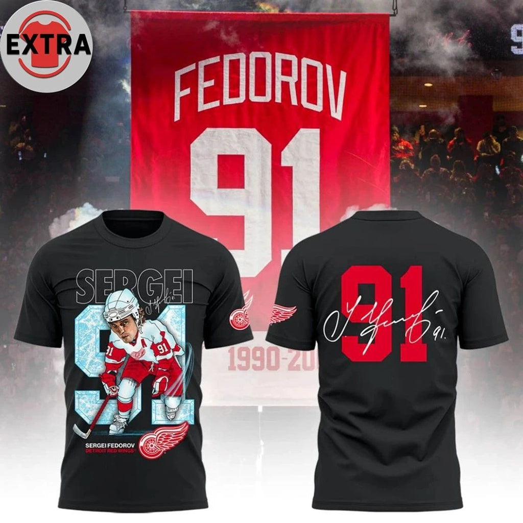 Detroit Red Wings Fedorov 91 Forever Black Hoodie Shirt