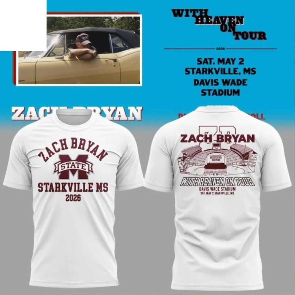 Mississippi State Bulldogs x Zach Bryan With Heaven On Tour 2026 Logo Two Sided Shirt