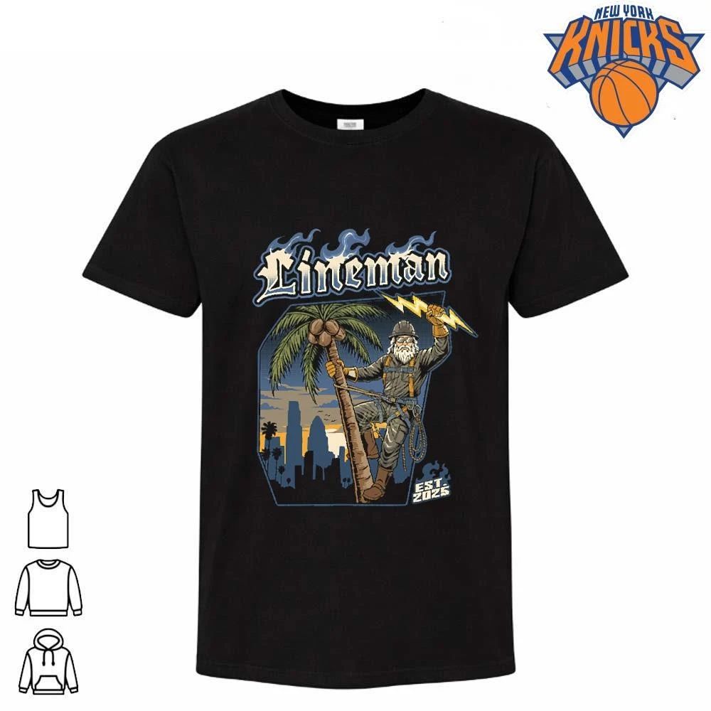 Lineman Electrician Climbing Palm Tree Lightning Bolt Est 2025 Shirt