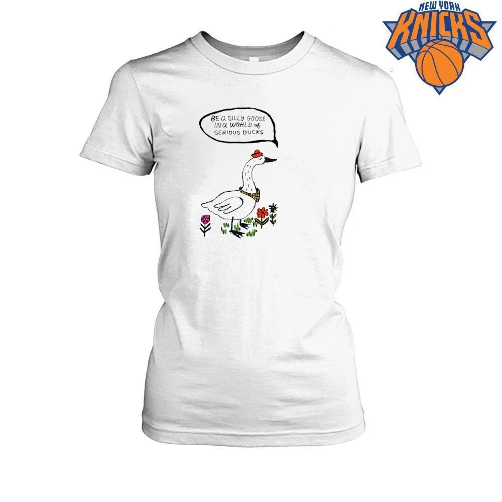 Be A Silly Goose Minimalist Dapper Goose Funny DUCKS Quote Blue Cotton T Shirt