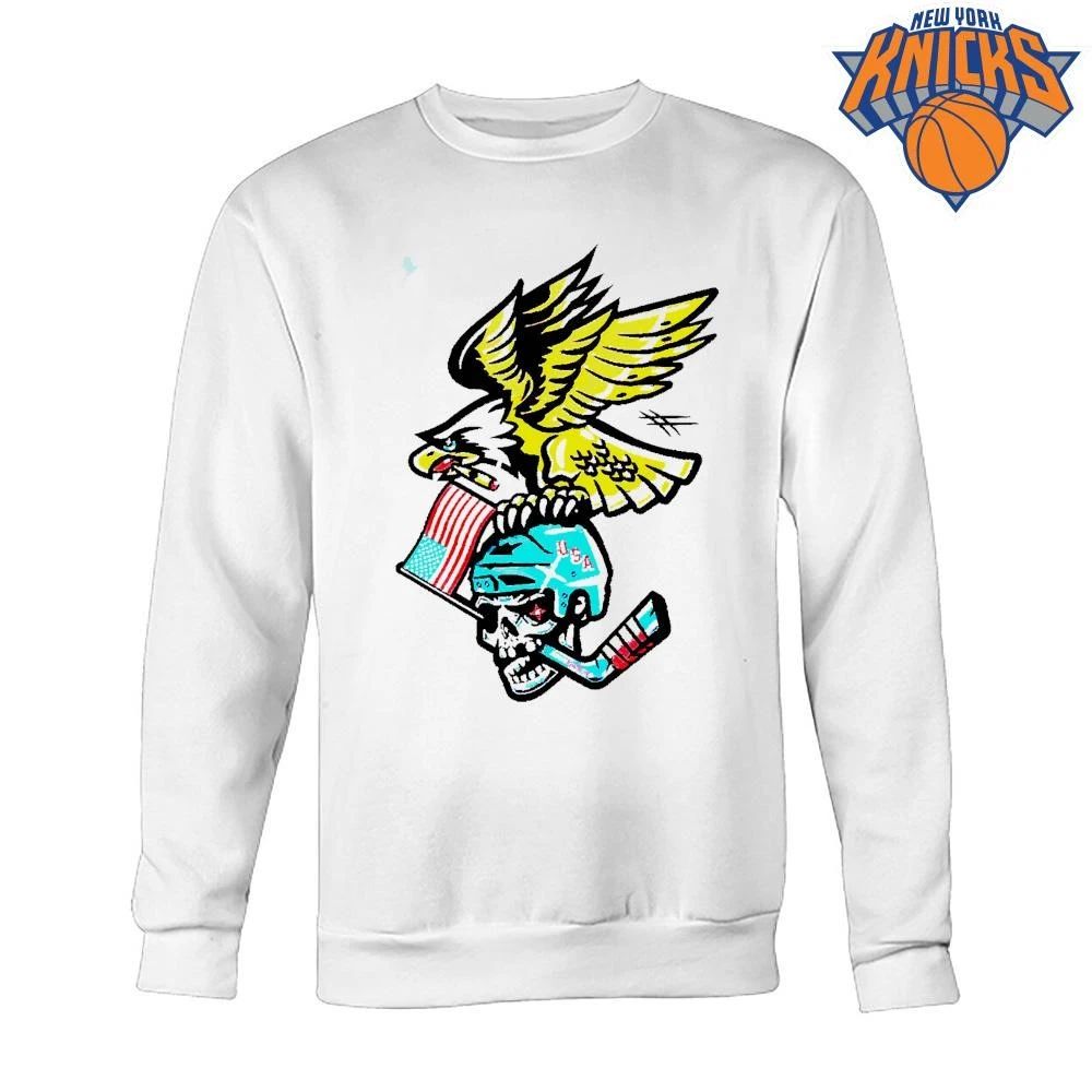American Eagle Cigar Smoking US Hockey Helmet Skull Tattoo Style T Shirt