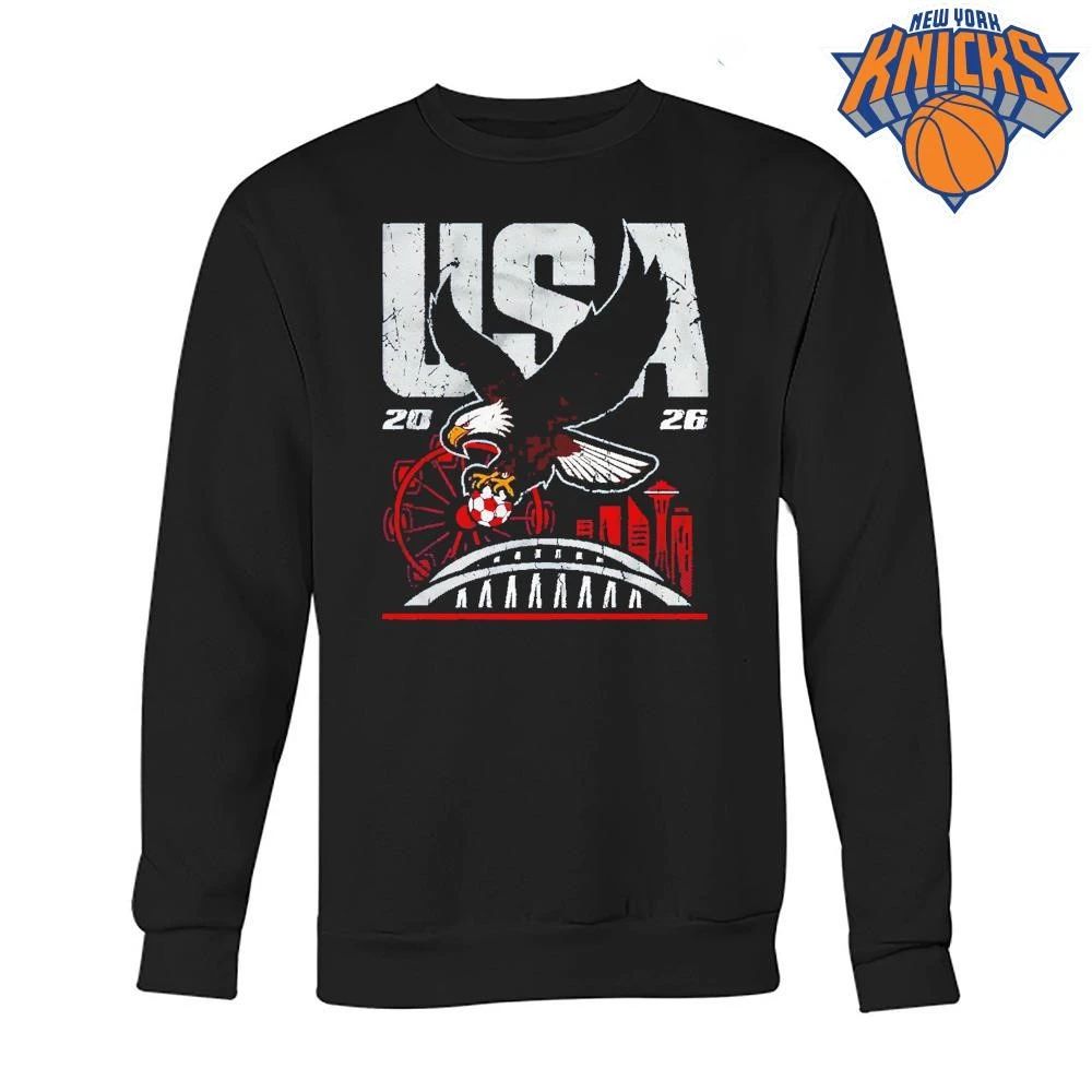 USA 2026 Eagle Holding Soccer Ball Seattle Skyline Shirt