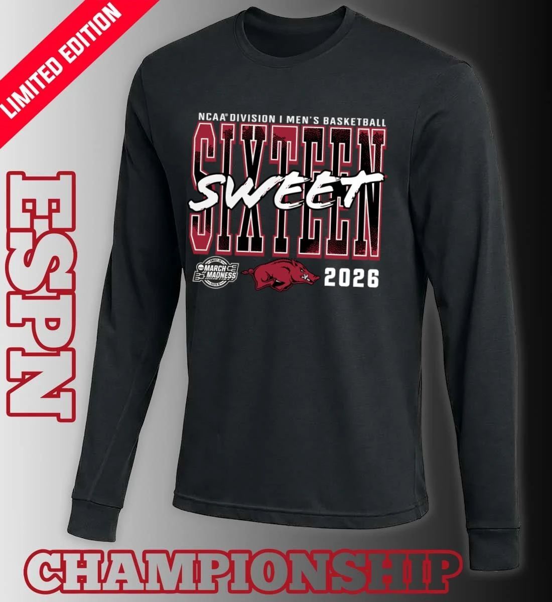 Arkansas Razorbacks 2026 NCAA Men’s Basketball Tournament March Madness Sweet 16 T-Shirt