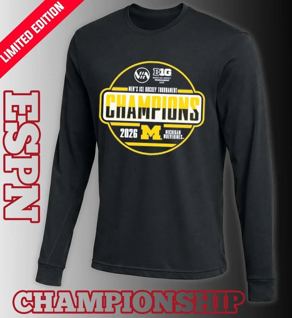Michigan Wolverines 2026 Big Ten Men’s Ice Hockey Tournament Champions Locker Room T-Shirt