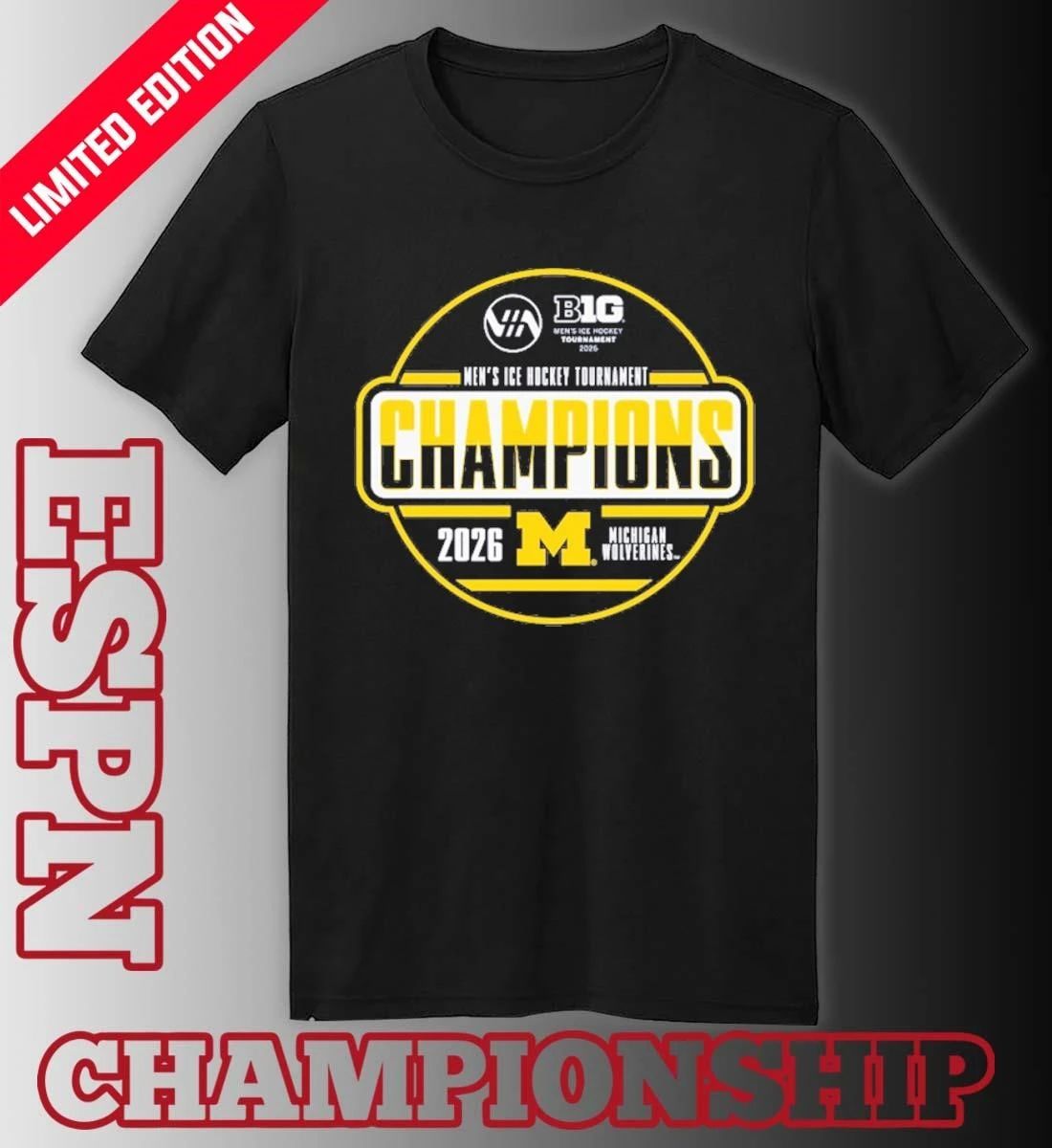 Michigan Wolverines 2026 Big Ten Men’s Ice Hockey Tournament Champions Locker Room T-Shirt