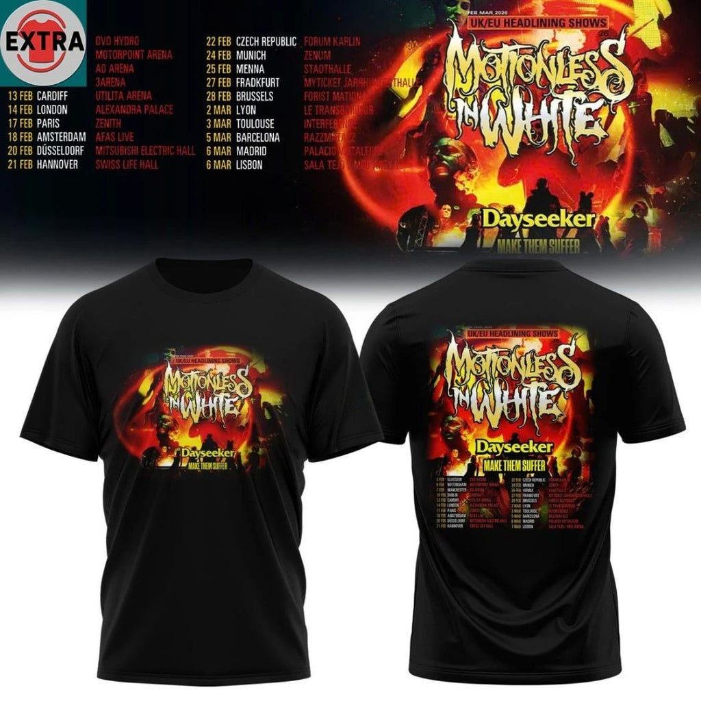 Original Motionless In White UK EU 2026 Tour Dates With Dayseeker Hoodie T-Shirt
