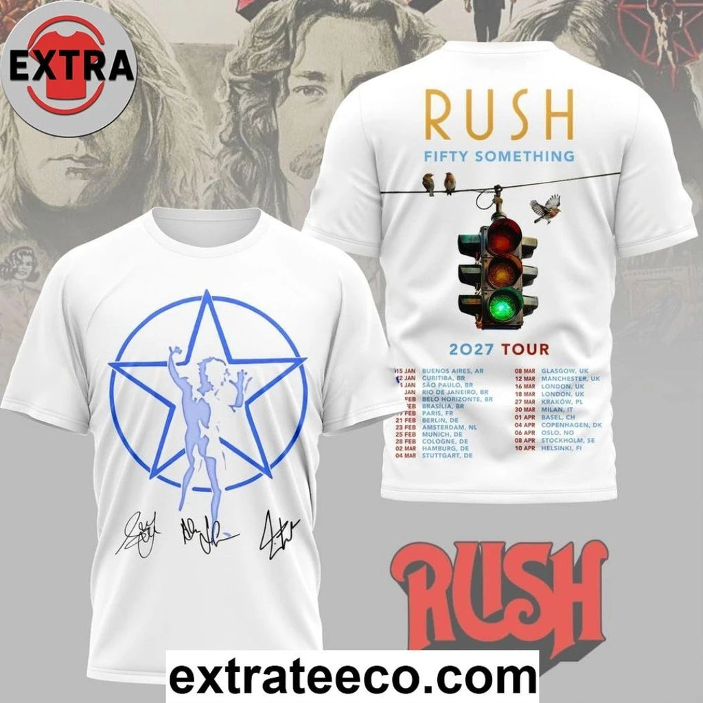 Original Rush Fifty Something 2027 Tour Signature Two Sided T-Shirt