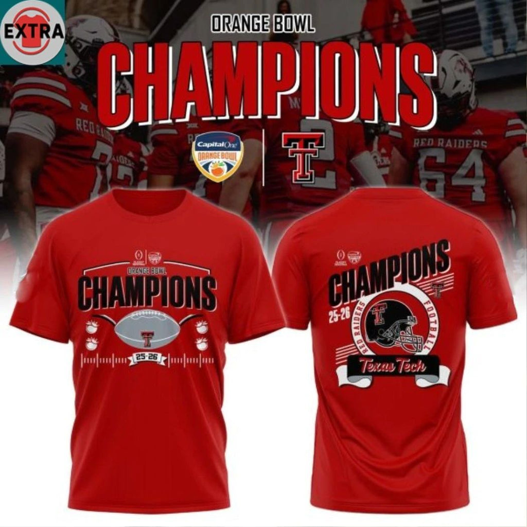 Original Texas Tech Red Raiders Orange Bowl Champs 2025-2026 Celebrate Helmet And Logo Hoodie T-Shirt