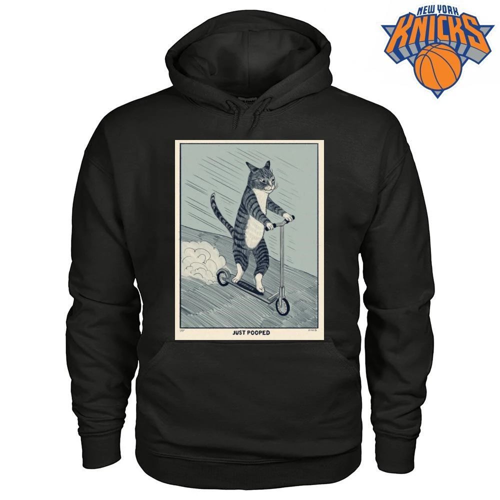 Just Pooped Zoomies Cat Riding Scooter Funny Pet Humor Vintage Illustration Shirt
