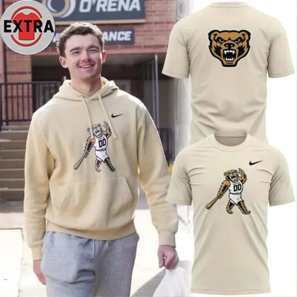 Oakland University Baseball Retro Mascot Two Sided T-shirt
