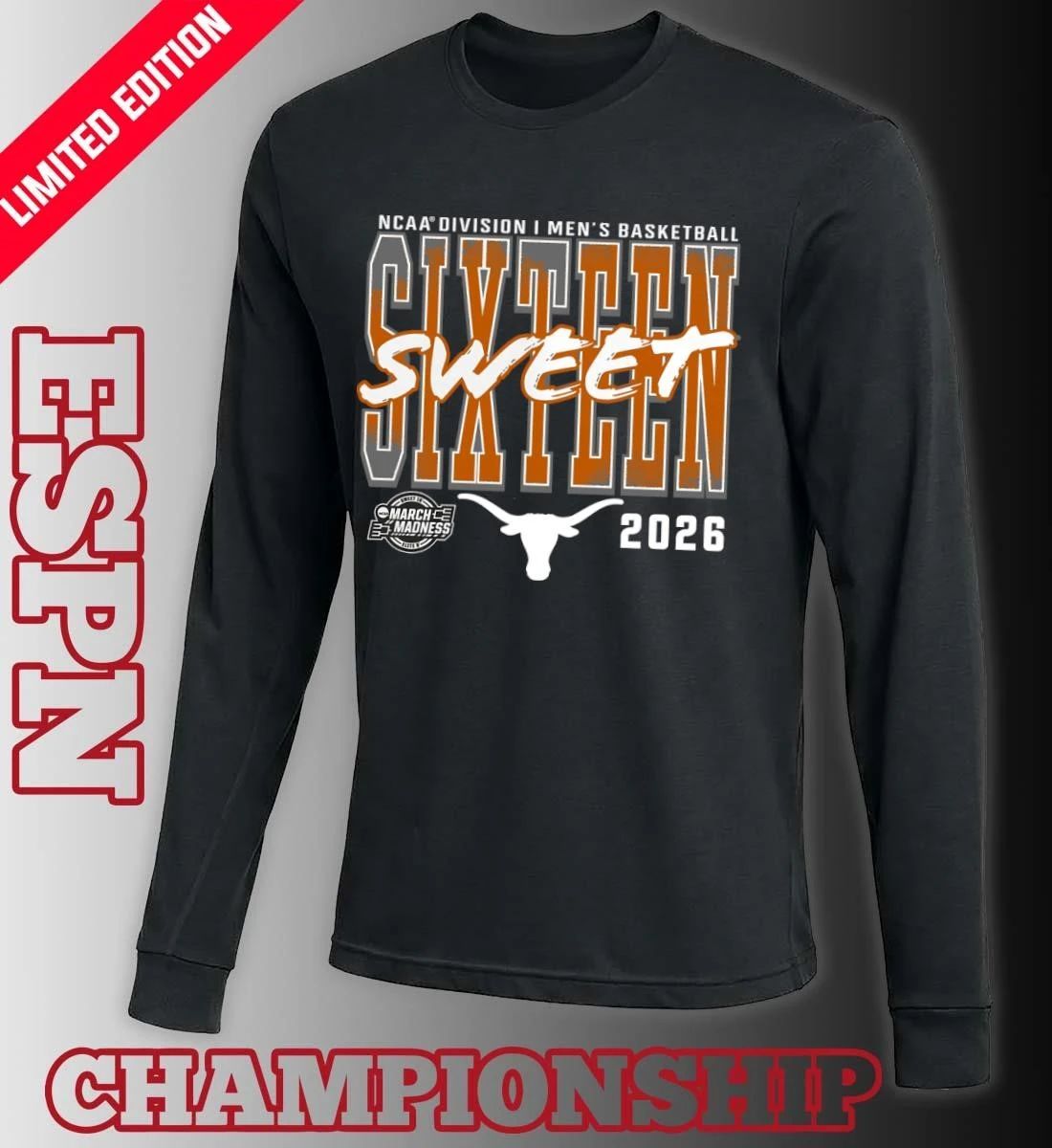 Texas Longhorns 2026 NCAA Men’s Basketball Tournament March Madness Sweet 16 T-Shirt