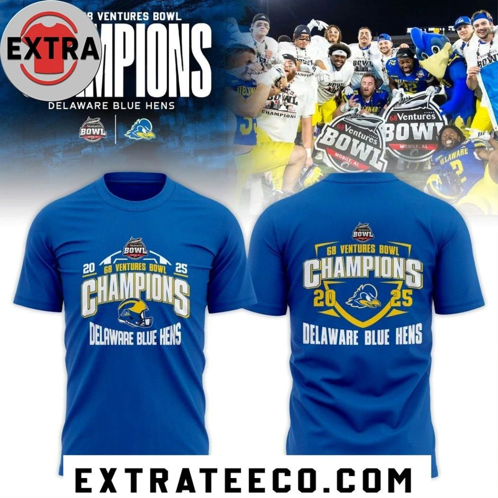 Original This blue shirt commemorates the Delaware Blue Hens’ victory at the 68th Ventures Bowl 2025