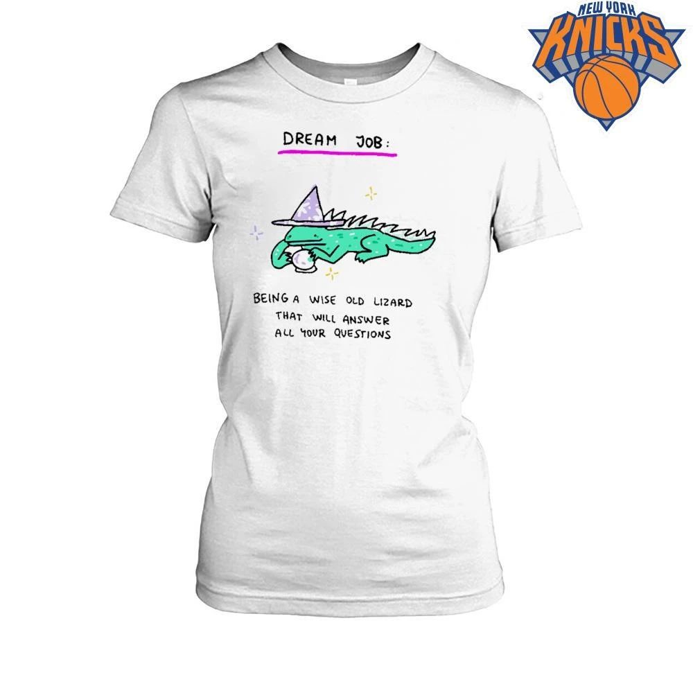 Dream Job Wise Old Lizard Wizard with crystal ball funny fantasy magic animal cartoon illustration graphic tee shirt