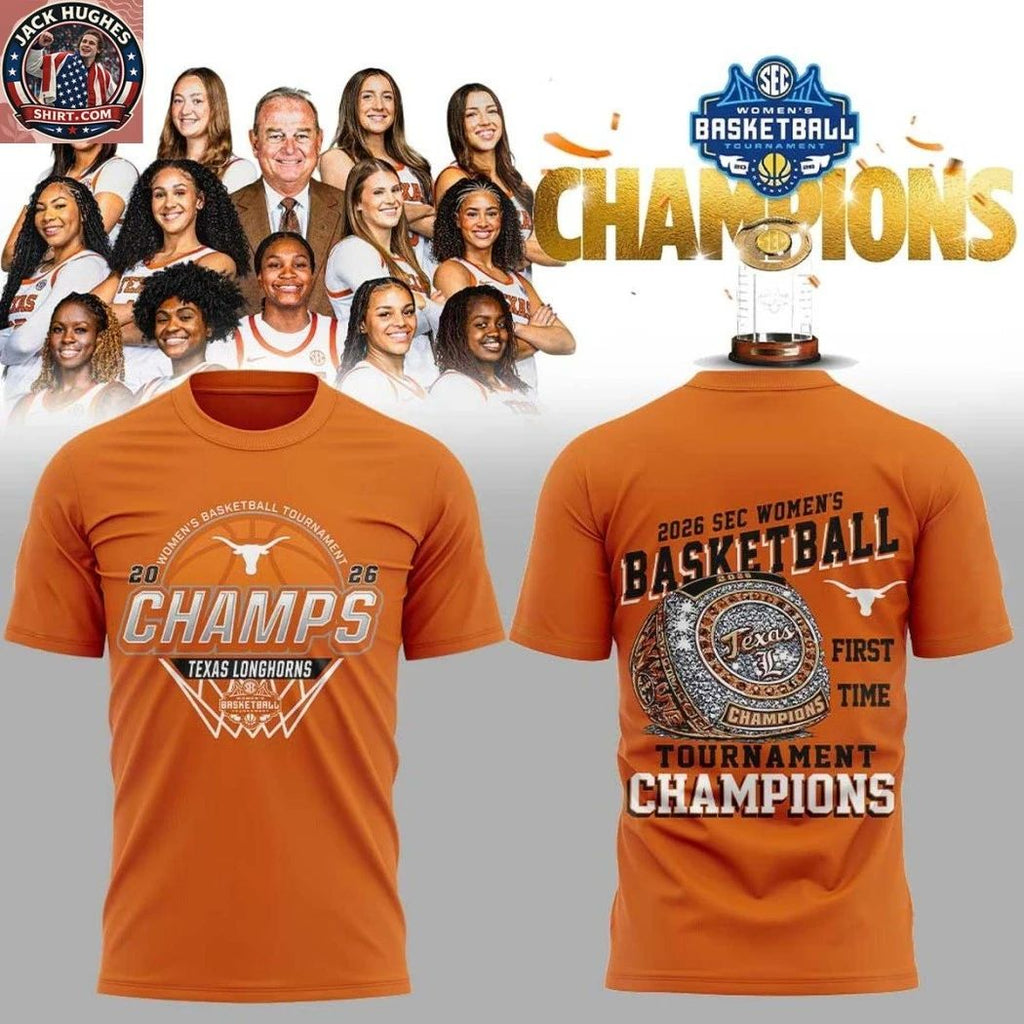 Texas Longhorns 2026 SEC Women’s Basketball Tournament Champions First Time Logo Two Sided Hoodie T-Shirt