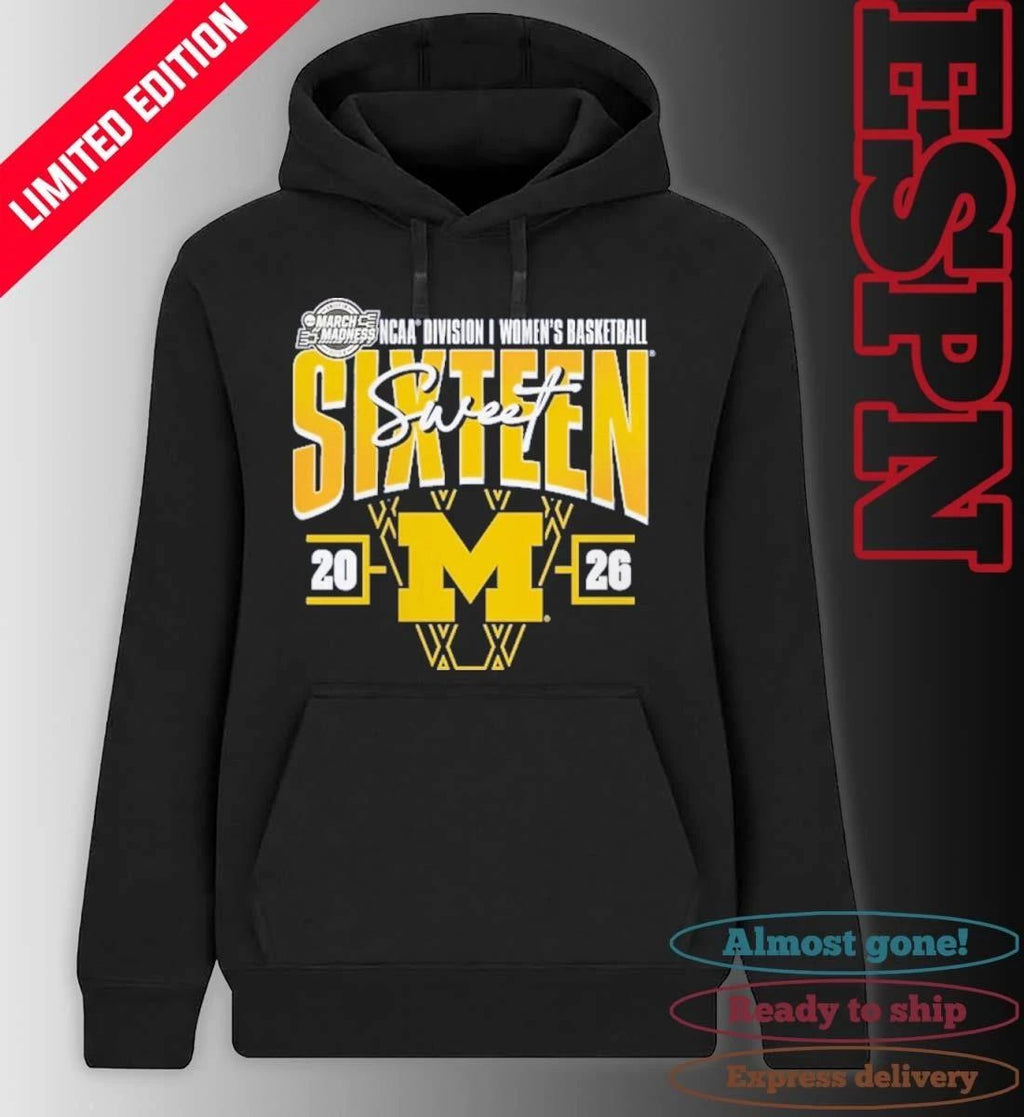 Michigan Wolverines 2026 NCAA Women’s Basketball Tournament March Madness Sweet 16 Court Shot T-Shirt
