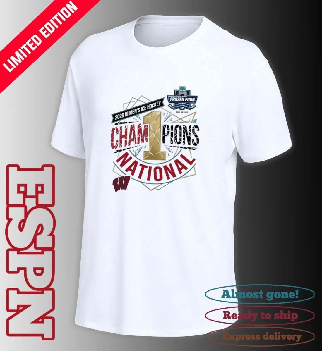 Wisconsin Badgers 2026 DI Men’s Ice Hockey Frozen Four National Champions Las Vegas T-Shirt