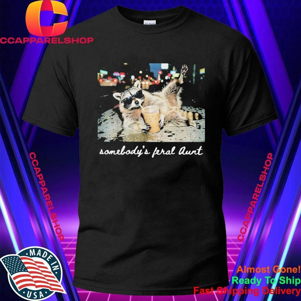 Somebody’s Feral Aunt Retro Raccoon Drinking Iced Coffee Shirt