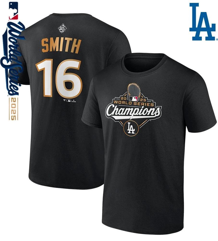Will Smith Los Angeles Dodgers 2025 World Series Champions Name & Number T-Shirt