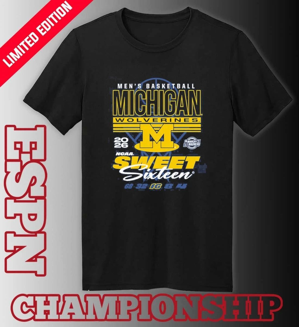 Something Inked Michigan Wolverines 2026 NCAA March Madness Sweet 16 Bound Net Shirt