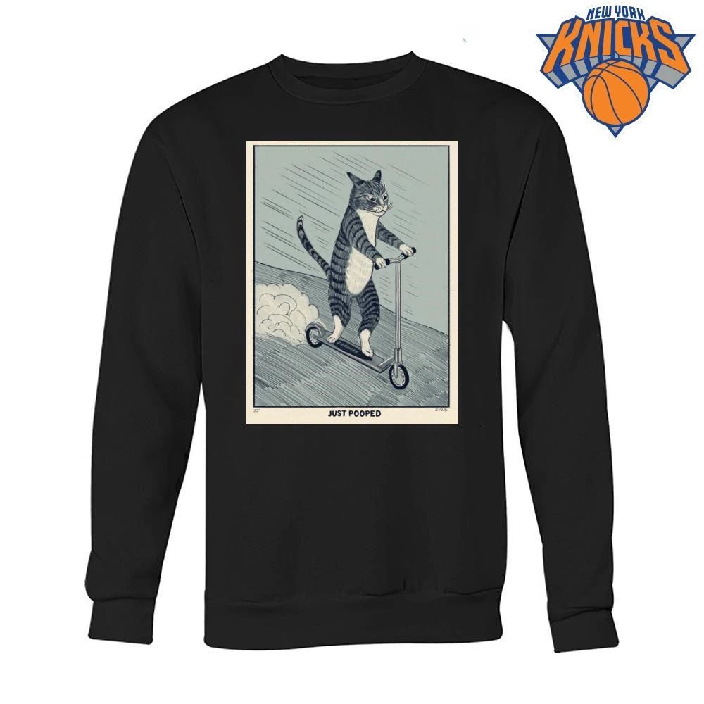 Just Pooped Zoomies Cat Riding Scooter Funny Pet Humor Vintage Illustration Shirt