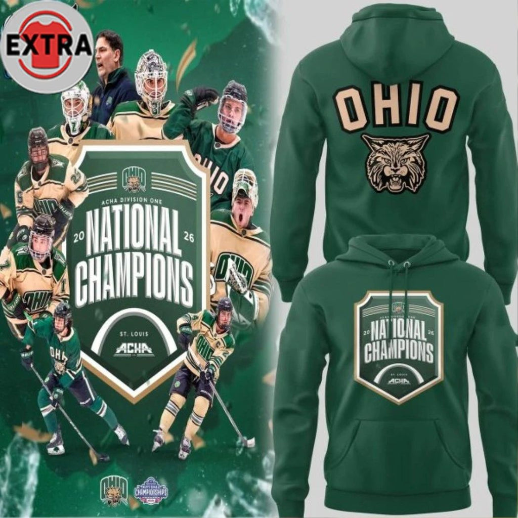 Ohio Bobcat Hockey Acha Men’s Division 1 National Champions 2026 Logo Two Sided Shirt