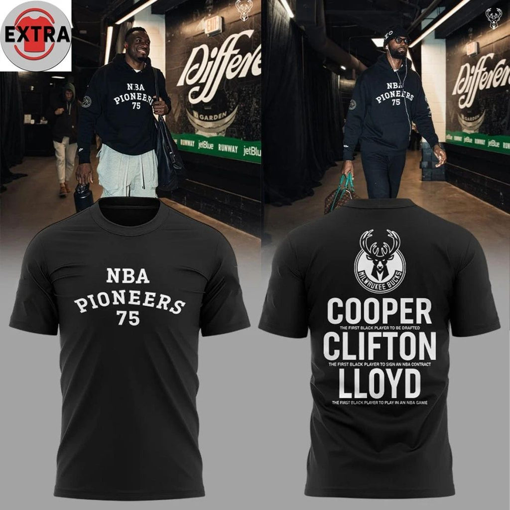Milwaukee Bucks NBA Pioneers 75 Cooper Clifton Lloyd 1950-2026 Hoodie T-Shirt