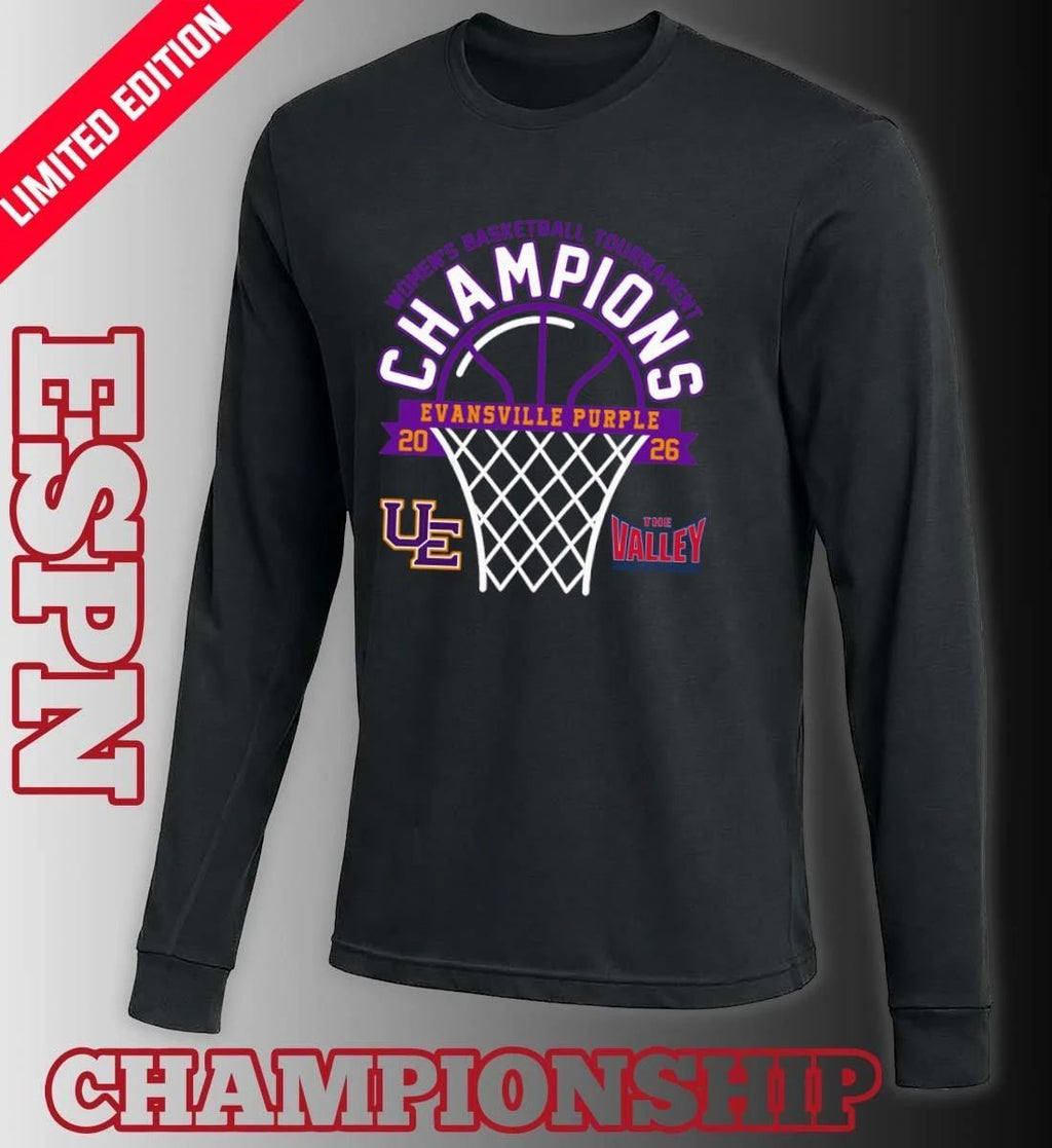 Evansville Purple 2026 Missouri Valley Conference Women’s Basketball Tournament Champions Shirt