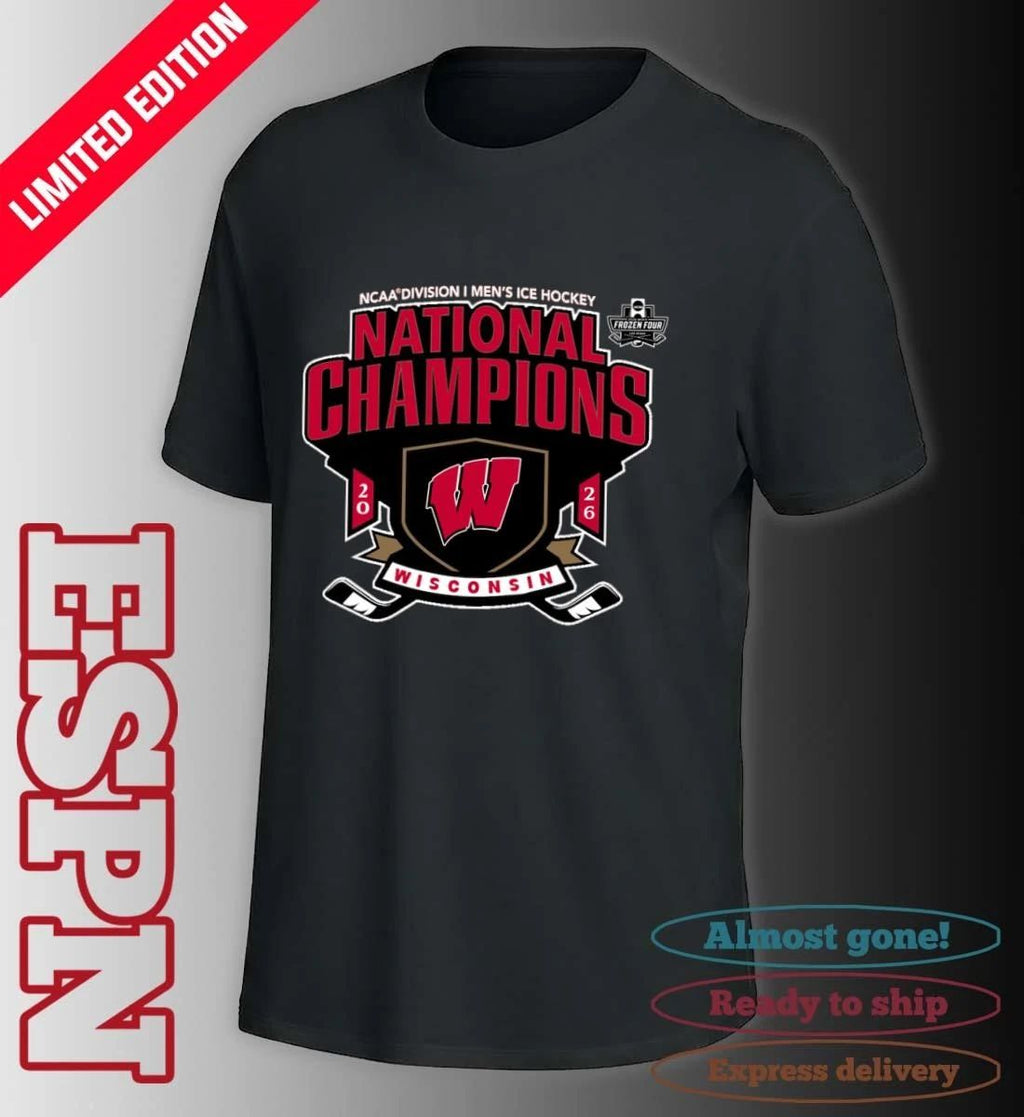 Wisconsin Badgers 2026 NCAA Men’s Hockey National Champions Frozen Four T-Shirt