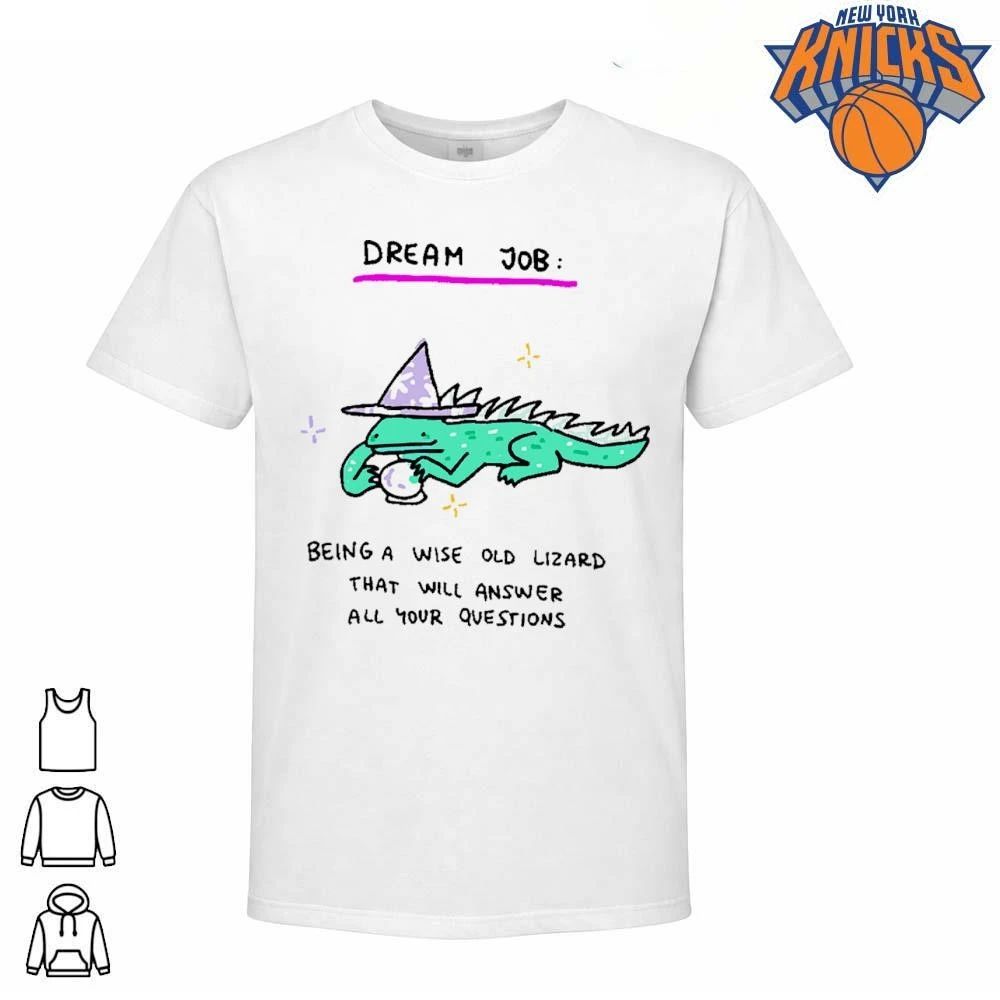 Dream Job Wise Old Lizard Wizard with crystal ball funny fantasy magic animal cartoon illustration graphic tee shirt
