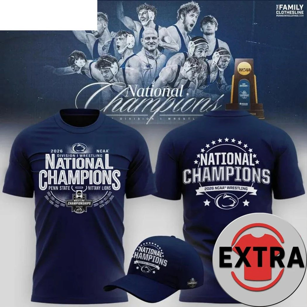 Penn State Nittany Lions 2026 NCAA Wrestling National Champions Logo Two Sided T-Shirt