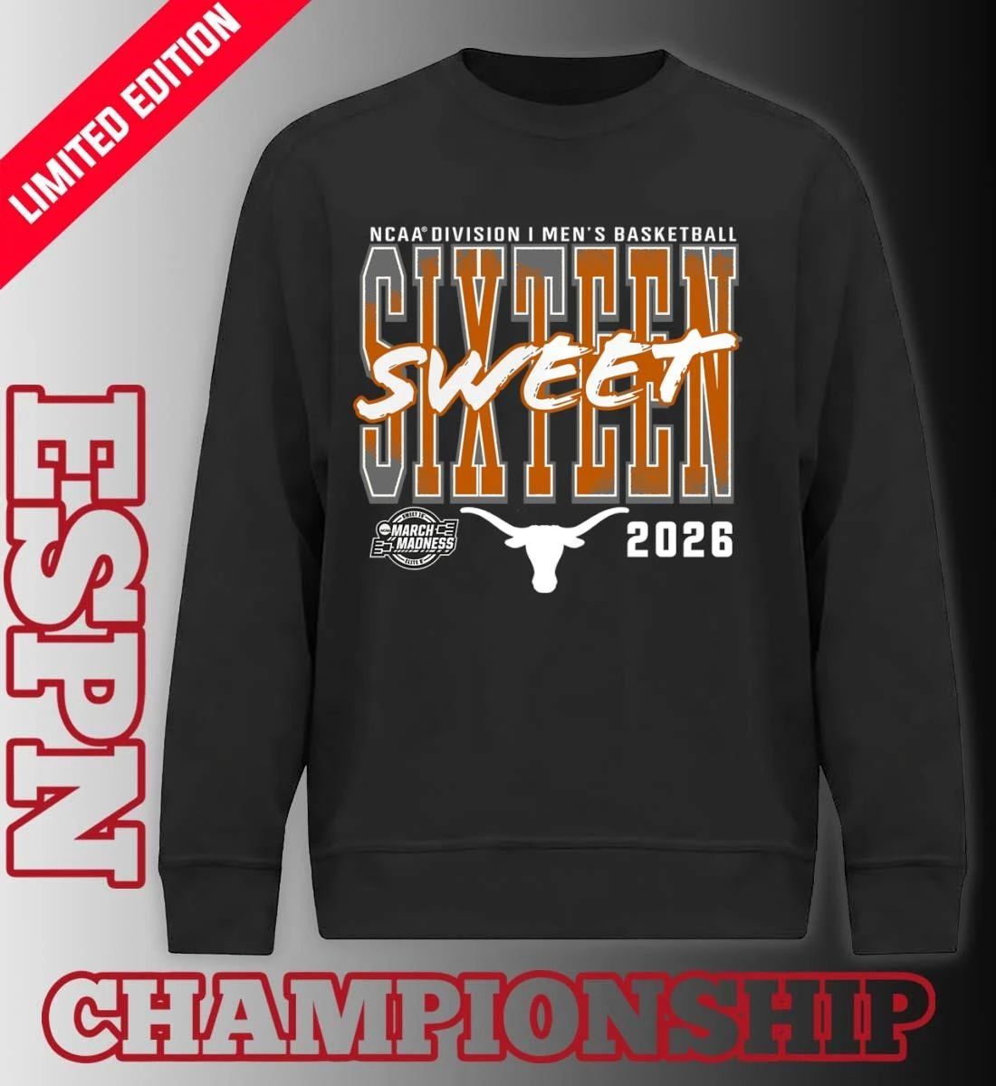 Texas Longhorns 2026 NCAA Men’s Basketball Tournament March Madness Sweet 16 T-Shirt
