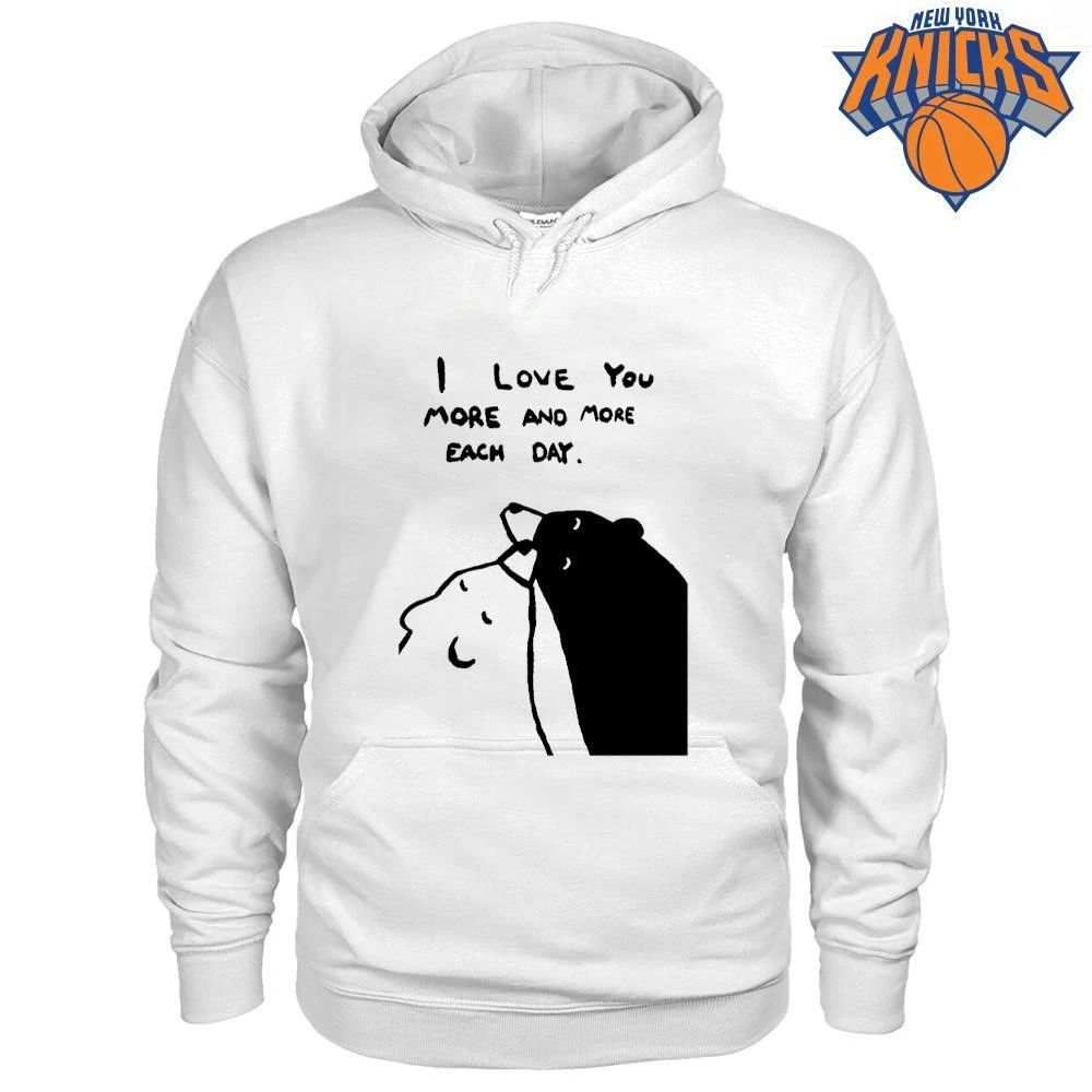 I Love You More Minimalist Polar Black Bear Hug Cute Quote White Cotton T Shirt