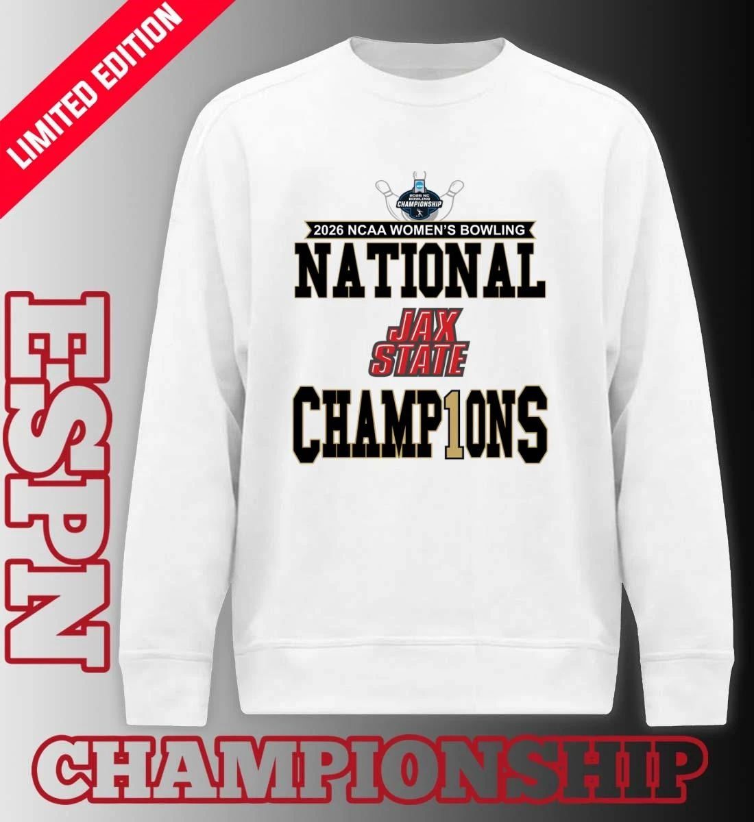 Jacksonville State Gamecocks 2026 National Collegiate Women’s Bowling National Champions Locker Room T-Shirt