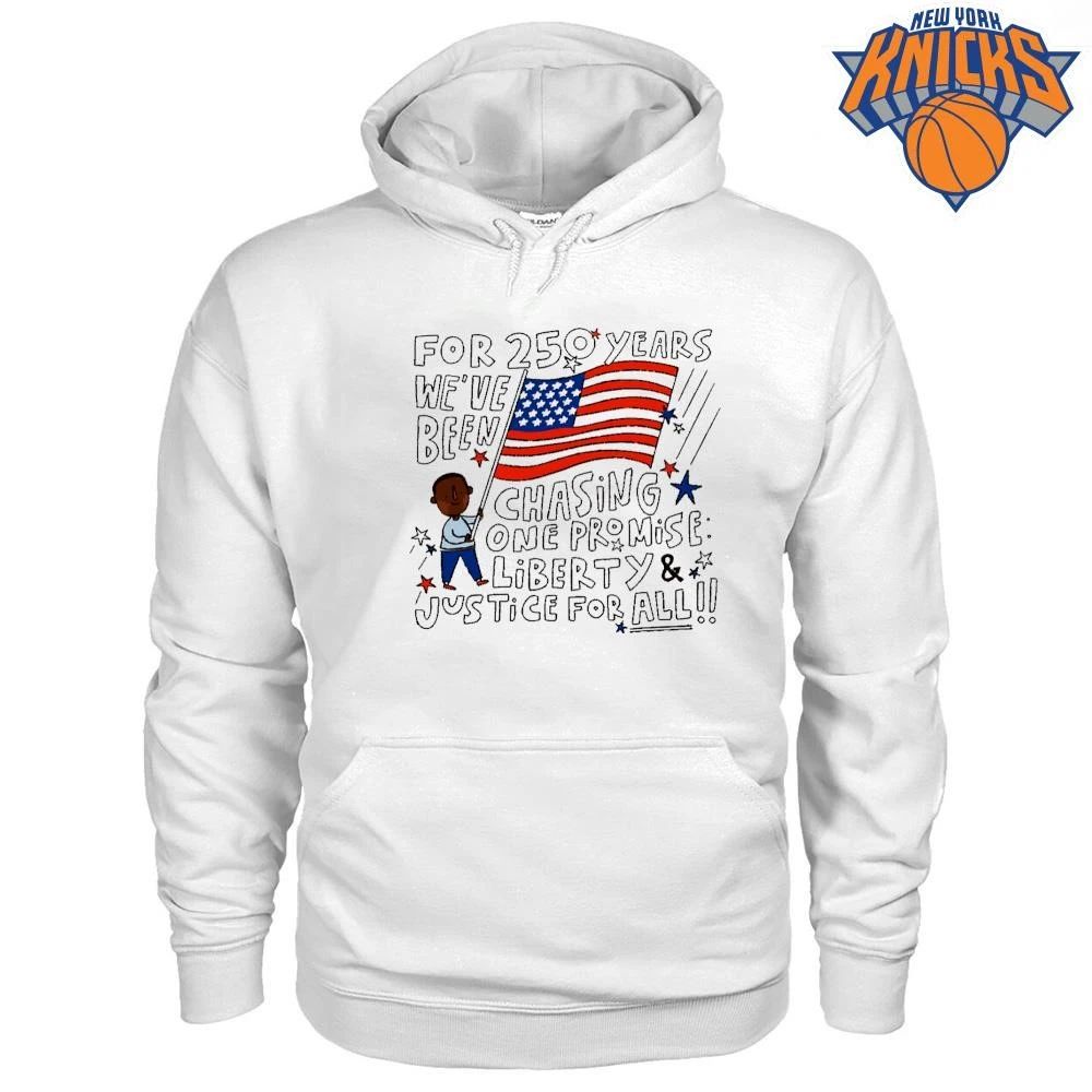 Hand drawn boy with American flag for 250 years liberty and justice for all art shirt