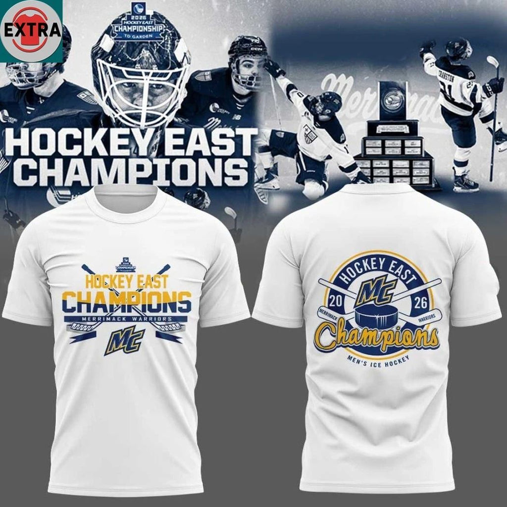 Merrimack Warriors Men’s Hockey East Champions 2026 Logo Two Sided Hoodie Shirts