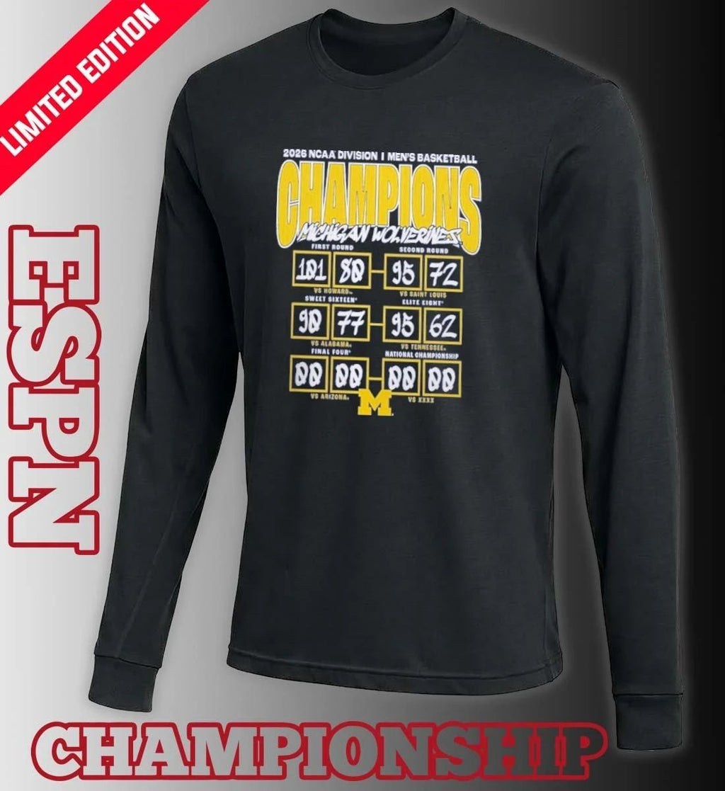 Michigan Wolverines 2026 NCAA Men’s Basketball National Champions Schedule Score T-Shirt